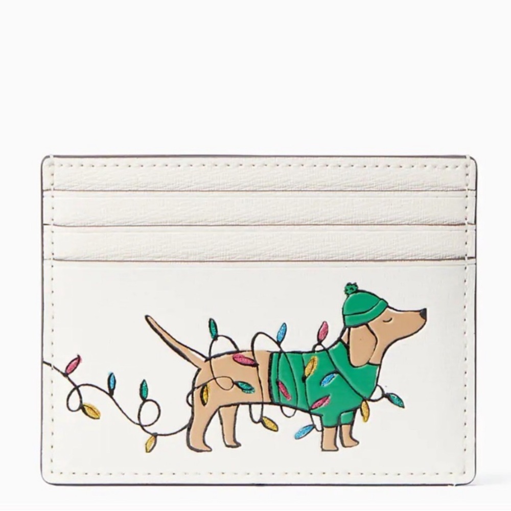 KATE SPADE NWT Claude Holiday Card Holder wallet with Festive Lights Novelty NEW